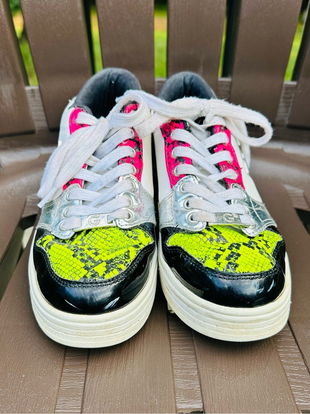 Guess Neon Yellow, Hot Pink & Silver Women's Sneakers-Size 8 1/2